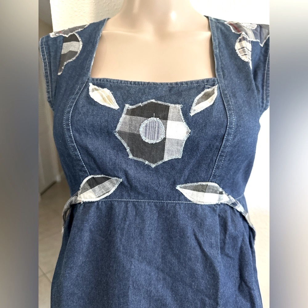 Vintage ANNA SUI VINTAGE Denim Applique Patchwork Dress- Archival - Picture 11 of 12